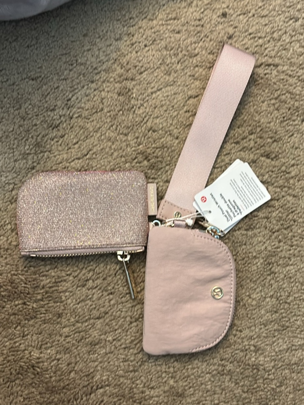 lululemon athletica Pink Glitter & Smooth Dual Pouch Wristlet